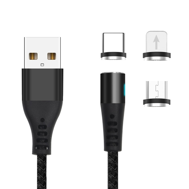 Maxlife MXUC-02 Magnetisk 3i1-Laddkabel (Lightning/USB-C/microUSB) Fast Charge (2A), Svart in the group SMARTPHONE & TABLETS / Chargers & Cables / Cables / Cables microUSB at TP E-commerce Nordic AB (A08731)