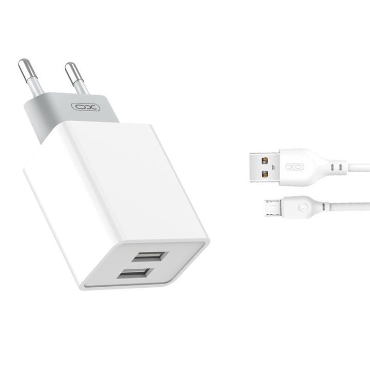 XO L65 - Väggladdare (2,4A) 2xUSB + microUSB-kabel in the group SMARTPHONE & TABLETS / Chargers & Cables / Wall charger / Wall charger microUSB at TP E-commerce Nordic AB (A08773)