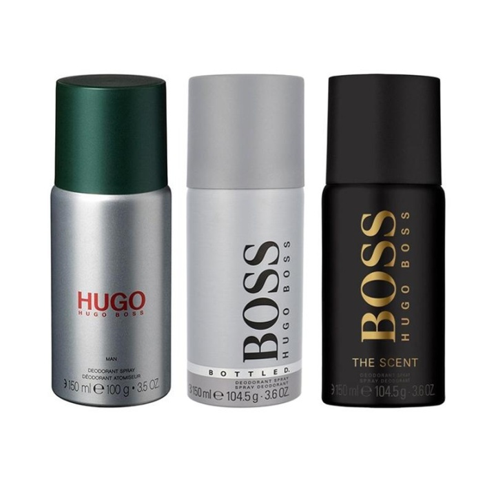 3-pack Hugo Boss Deo Spray Bottled + Hugo Man + The Scent 150ml in the group BEAUTY & HEALTH / Fragrance & Perfume / Deodorants / Deodorant for women at TP E-commerce Nordic AB (A10988)