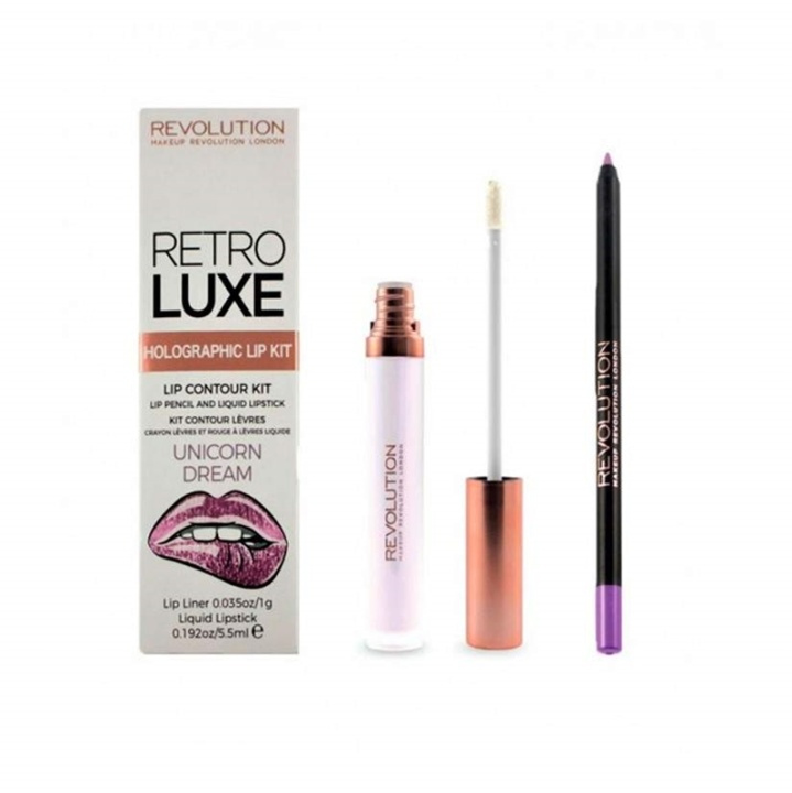 Makeup Revolution Retro Luxe Holographic Lip Kit- Unicorn Dream in the group BEAUTY & HEALTH / Makeup / Lips / Lip liner at TP E-commerce Nordic AB (A12006)