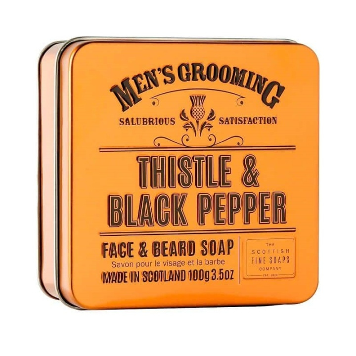 Scottish Fine Soaps Thistle & Black Pepper Face & Beard Soap in a Tin 100g in the group BEAUTY & HEALTH / Gift sets / Gift sets for him at TP E-commerce Nordic AB (A13070)