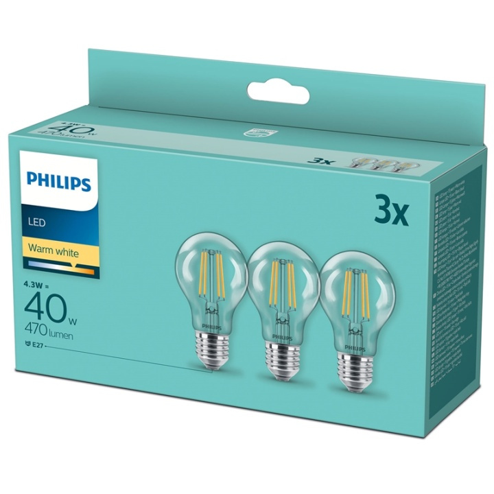 Philips 3-pack LED E27 Normal Klar 40W in the group HOME ELECTRONICS / Lighting / LED lamps at TP E-commerce Nordic AB (A13808)