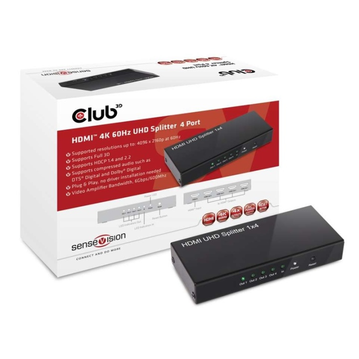 CLUB3D HDMI 2.0 UHD Splitter 4 Ports in the group HOME ELECTRONICS / Cables & Adapters / HDMI / Adapters at TP E-commerce Nordic AB (A13944)
