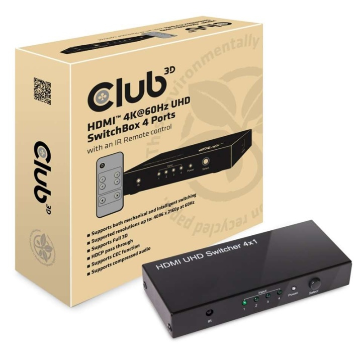 CLUB3D HDMI 2.0 UHD SwitchBox 4 Ports in the group HOME ELECTRONICS / Cables & Adapters / HDMI / Adapters at TP E-commerce Nordic AB (A13945)