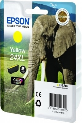 Epson Elephant Singlepack Yellow 24XL Claria Photo HD Ink in the group COMPUTERS & PERIPHERALS / Printers & Accessories / Ink & Toner / Ink cartridges / Epson at TP E-commerce Nordic AB (A14072)
