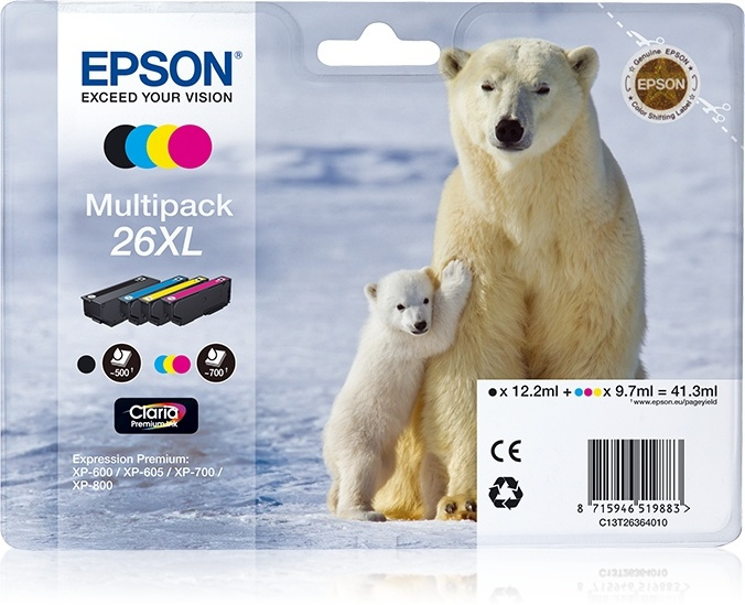 Epson Polar bear Flerpack 4 färger 26XL Claria Premium-bläck in the group COMPUTERS & PERIPHERALS / Printers & Accessories / Ink & Toner / Ink cartridges / Epson at TP E-commerce Nordic AB (A14079)