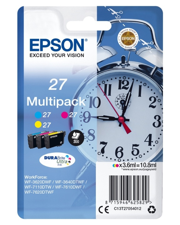 Epson Alarm clock Multipack 3-colour 27 DURABrite Ultra Ink in the group COMPUTERS & PERIPHERALS / Printers & Accessories / Ink & Toner / Ink cartridges / Epson at TP E-commerce Nordic AB (A14080)