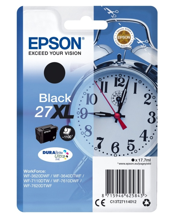 Epson Alarm clock Singlepack Black 27XL DURABrite Ultra Ink in the group COMPUTERS & PERIPHERALS / Printers & Accessories / Ink & Toner / Ink cartridges / Epson at TP E-commerce Nordic AB (A14082)