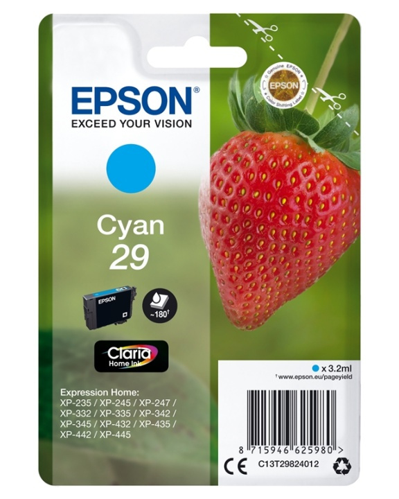 Epson Ink C13T29824012 29 Cyan, Strawberry in the group COMPUTERS & PERIPHERALS / Printers & Accessories / Ink & Toner / Ink cartridges / Epson at TP E-commerce Nordic AB (A14083)