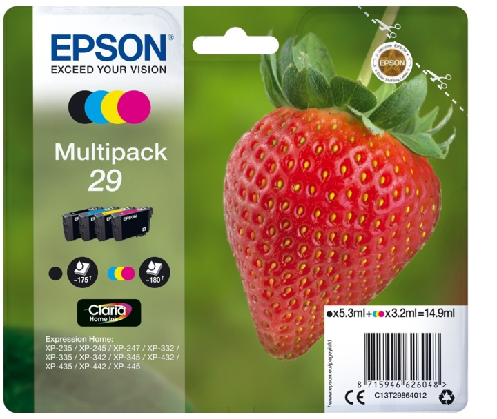 Epson Strawberry Multipack 4-colours 29 Claria Home Ink in the group COMPUTERS & PERIPHERALS / Printers & Accessories / Ink & Toner / Ink cartridges / Epson at TP E-commerce Nordic AB (A14086)