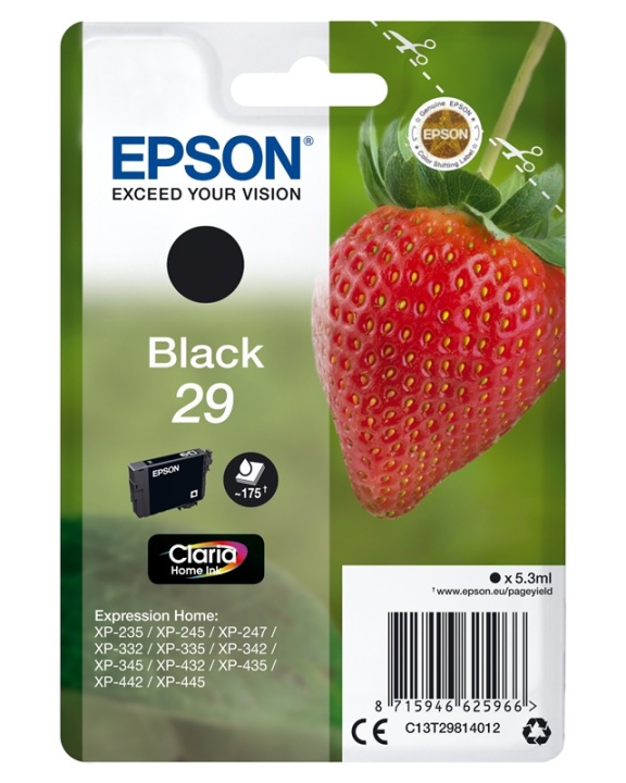 Epson Strawberry Singlepack Black 29 Claria Home Ink in the group COMPUTERS & PERIPHERALS / Printers & Accessories / Ink & Toner / Ink cartridges / Epson at TP E-commerce Nordic AB (A14087)