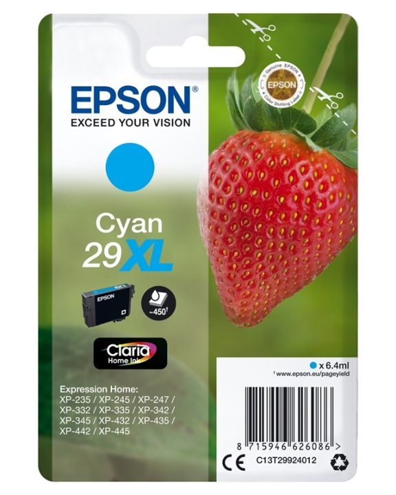 Epson Strawberry Singlepack Cyan 29XL Claria Home Ink in the group COMPUTERS & PERIPHERALS / Printers & Accessories / Ink & Toner / Ink cartridges / Epson at TP E-commerce Nordic AB (A14088)