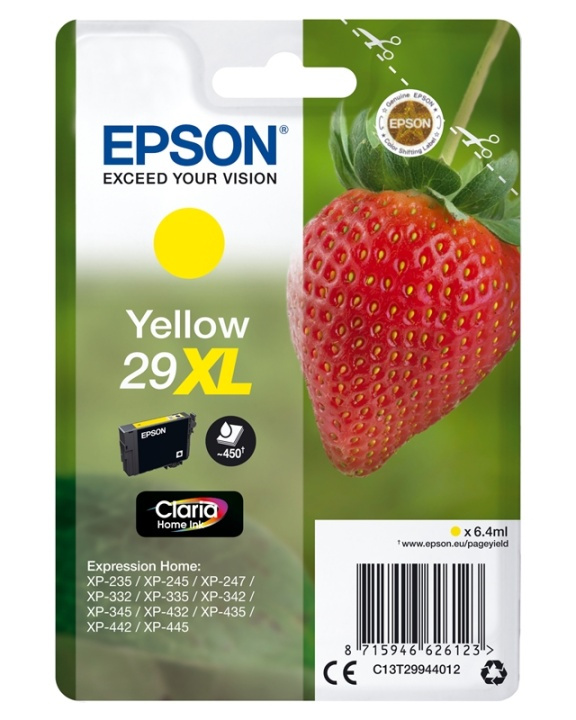 Epson Strawberry Singlepack Yellow 29XL Claria Home Ink in the group COMPUTERS & PERIPHERALS / Printers & Accessories / Ink & Toner / Ink cartridges / Epson at TP E-commerce Nordic AB (A14089)