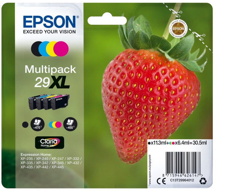 Epson Strawberry Multipack 4-colours 29XL Claria Home Ink in the group COMPUTERS & PERIPHERALS / Printers & Accessories / Ink & Toner / Ink cartridges / Epson at TP E-commerce Nordic AB (A14091)