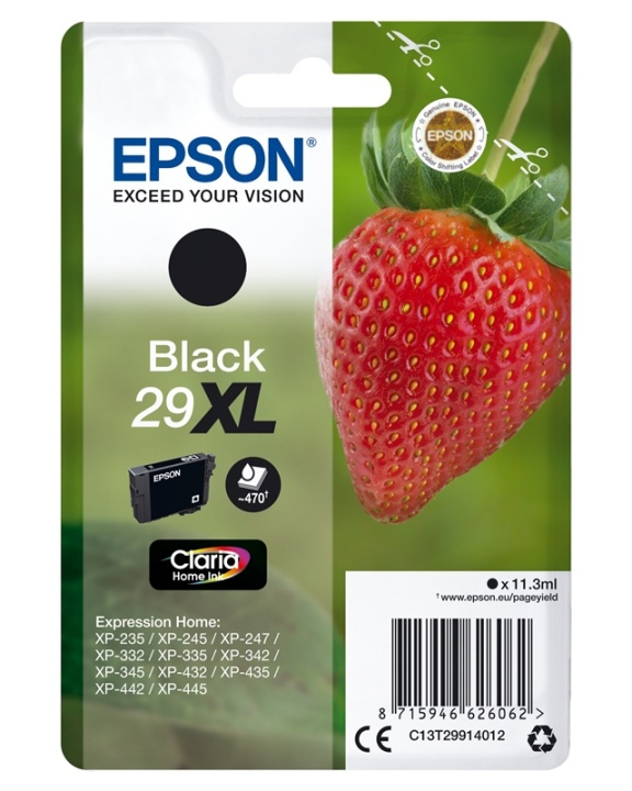 Epson Strawberry Singlepack Black 29XL Claria Home Ink in the group COMPUTERS & PERIPHERALS / Printers & Accessories / Ink & Toner / Ink cartridges / Epson at TP E-commerce Nordic AB (A14092)