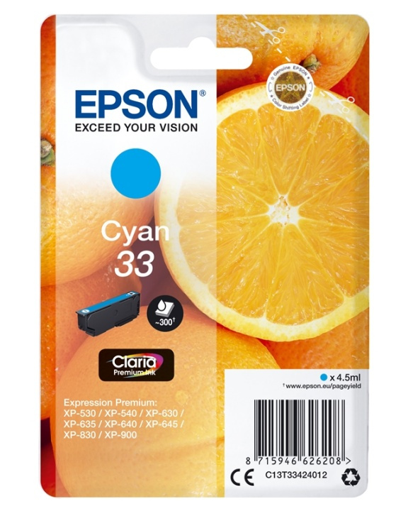 Epson Oranges Singlepack Cyan 33 Claria Premium Ink in the group COMPUTERS & PERIPHERALS / Printers & Accessories / Ink & Toner / Ink cartridges / Epson at TP E-commerce Nordic AB (A14093)