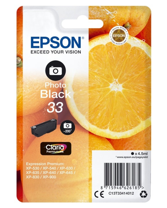 Epson Oranges Singlepack Photo Black 33 Claria Premium Ink in the group COMPUTERS & PERIPHERALS / Printers & Accessories / Ink & Toner / Ink cartridges / Epson at TP E-commerce Nordic AB (A14094)