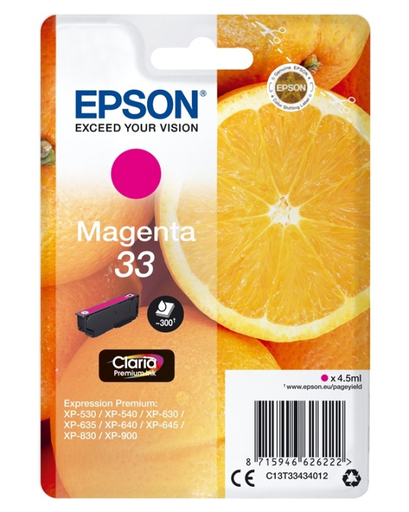 Epson Oranges Singlepack Magenta 33 Claria Premium Ink in the group COMPUTERS & PERIPHERALS / Printers & Accessories / Ink & Toner / Ink cartridges / Epson at TP E-commerce Nordic AB (A14096)