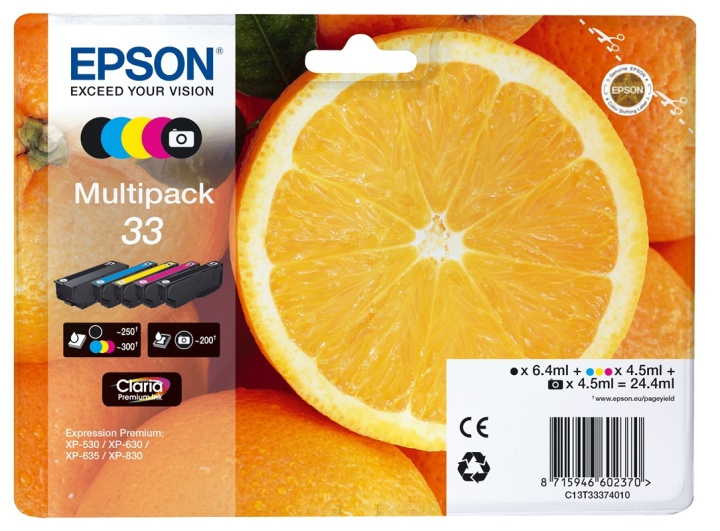 Epson Oranges Multipack 5-colours 33 Claria Premium Ink in the group COMPUTERS & PERIPHERALS / Printers & Accessories / Ink & Toner / Ink cartridges / Epson at TP E-commerce Nordic AB (A14097)