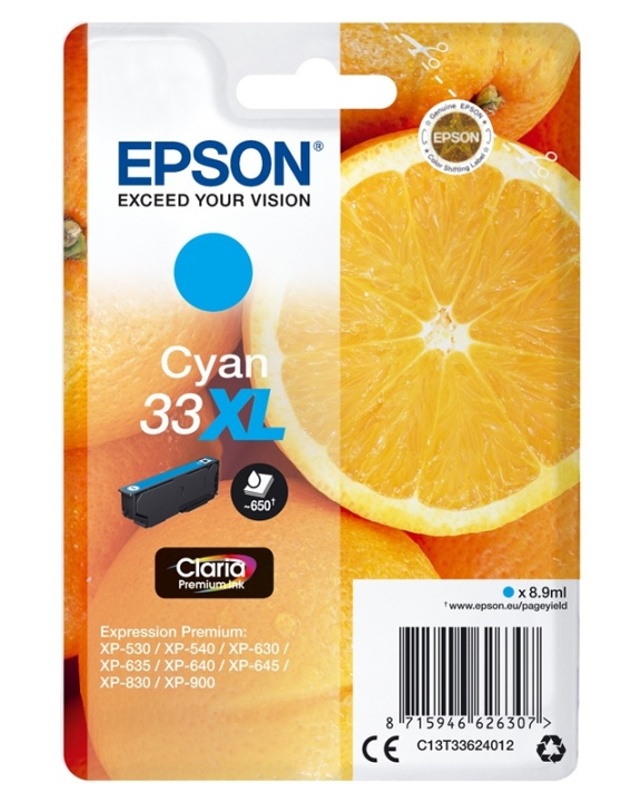 Epson Oranges Singlepack Cyan 33XL Claria Premium Ink in the group COMPUTERS & PERIPHERALS / Printers & Accessories / Ink & Toner / Ink cartridges / Epson at TP E-commerce Nordic AB (A14099)