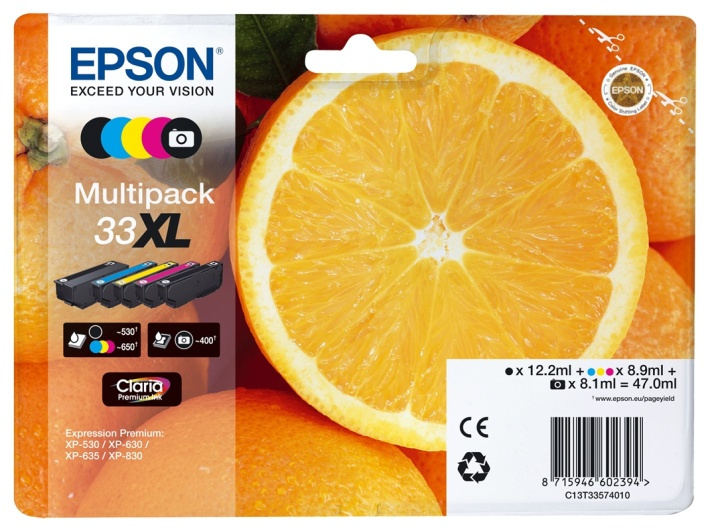 Epson Oranges Multipack 5-colours 33XL Claria Premium Ink in the group COMPUTERS & PERIPHERALS / Printers & Accessories / Ink & Toner / Ink cartridges / Epson at TP E-commerce Nordic AB (A14103)
