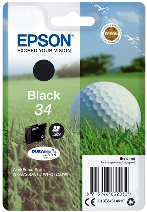 Epson Golf ball Singlepack Black 34 DURABrite Ultra Ink in the group COMPUTERS & PERIPHERALS / Printers & Accessories / Ink & Toner / Ink cartridges / Epson at TP E-commerce Nordic AB (A14105)