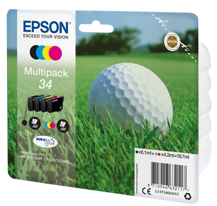 Epson Golf ball Multipack 4-colours 34 DURABrite Ultra Ink in the group COMPUTERS & PERIPHERALS / Printers & Accessories / Ink & Toner / Ink cartridges / Epson at TP E-commerce Nordic AB (A14106)