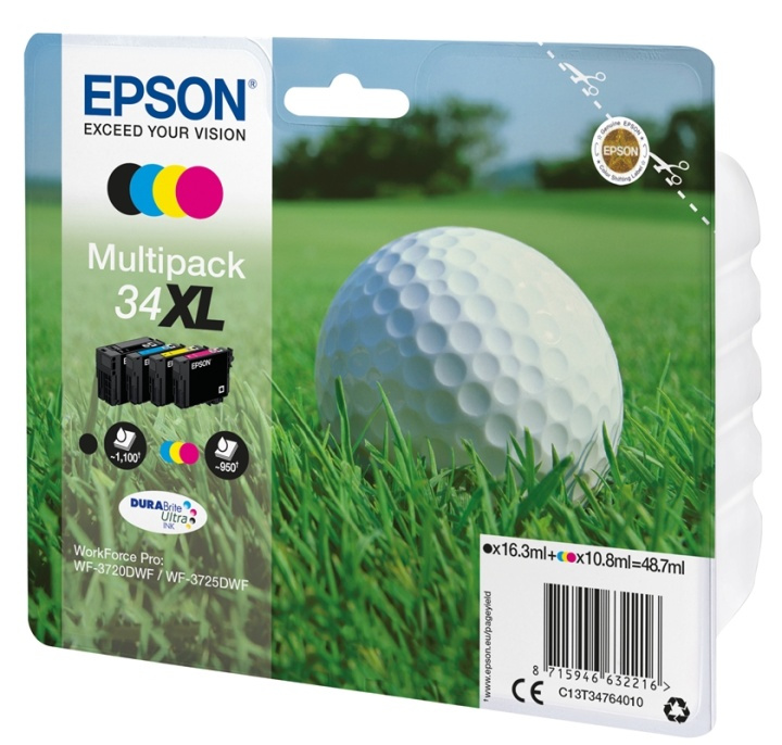 Epson Golf ball Multipack 4-colours 34XL DURABrite Ultra Ink in the group COMPUTERS & PERIPHERALS / Printers & Accessories / Ink & Toner / Ink cartridges / Epson at TP E-commerce Nordic AB (A14107)
