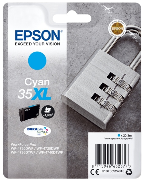 Epson Padlock Singlepack Cyan 35XL DURABrite Ultra Ink in the group COMPUTERS & PERIPHERALS / Printers & Accessories / Ink & Toner / Ink cartridges / Epson at TP E-commerce Nordic AB (A14108)