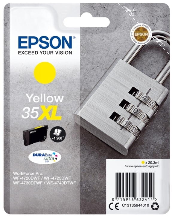 Epson Padlock Singlepack Yellow 35XL DURABrite Ultra Ink in the group COMPUTERS & PERIPHERALS / Printers & Accessories / Ink & Toner / Ink cartridges / Epson at TP E-commerce Nordic AB (A14109)