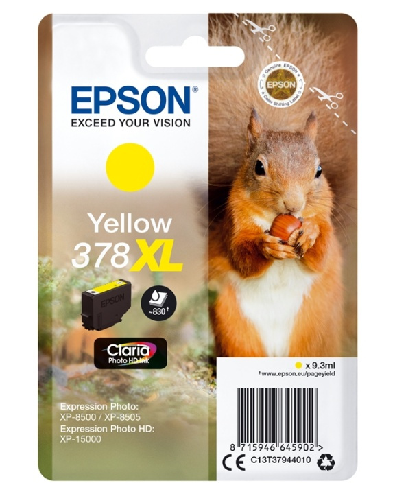 Epson Squirrel Singlepack Yellow 378XL Claria Photo HD Ink in the group COMPUTERS & PERIPHERALS / Printers & Accessories / Ink & Toner / Ink cartridges / Epson at TP E-commerce Nordic AB (A14114)
