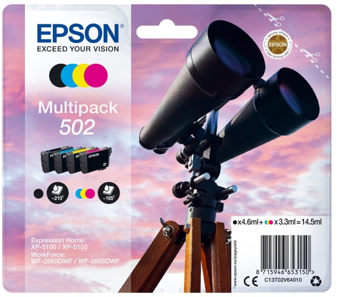 Epson Ink C13T02V64010 502 Multipack, Binoculars in the group COMPUTERS & PERIPHERALS / Printers & Accessories / Ink & Toner / Ink cartridges / Epson at TP E-commerce Nordic AB (A14116)