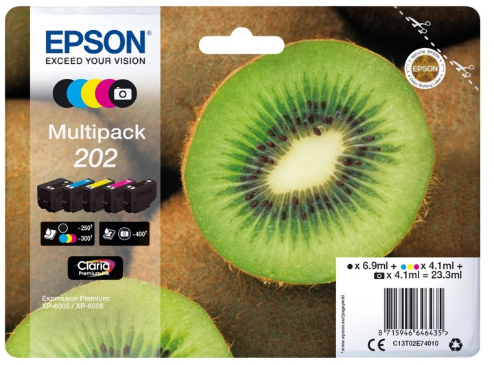 Epson Kiwi Multipack 5-colours 202 Claria Premium Ink in the group COMPUTERS & PERIPHERALS / Printers & Accessories / Ink & Toner / Ink cartridges / Epson at TP E-commerce Nordic AB (A14129)