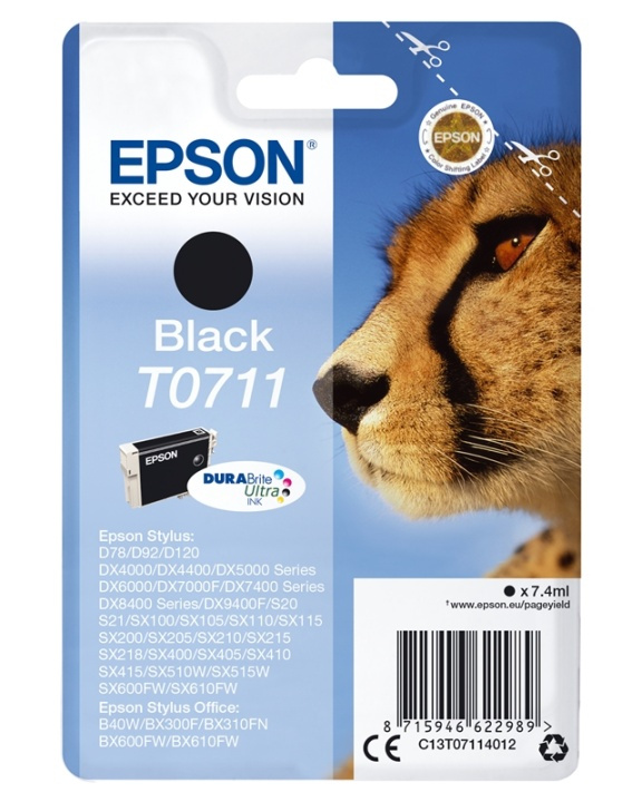 Epson Cheetah Enpack svart T0711 DURABrite Ultra-bläck in the group COMPUTERS & PERIPHERALS / Printers & Accessories / Ink & Toner / Ink cartridges / Epson at TP E-commerce Nordic AB (A14131)