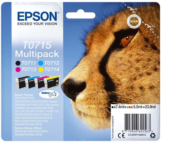 Epson Flerpack 4 färger T0715 DURABrite Ultra-bläck in the group COMPUTERS & PERIPHERALS / Printers & Accessories / Ink & Toner / Ink cartridges / Epson at TP E-commerce Nordic AB (A14133)