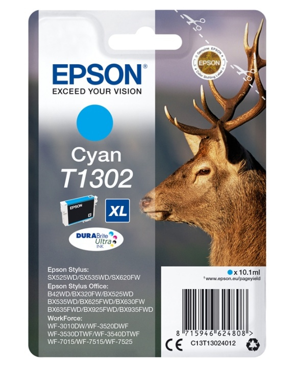 Epson Stag Enpack cyan T1302 DURABrite Ultra-bläck in the group COMPUTERS & PERIPHERALS / Printers & Accessories / Ink & Toner / Ink cartridges / Epson at TP E-commerce Nordic AB (A14139)