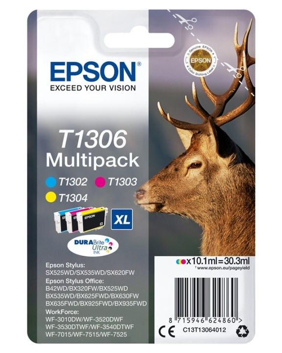 Epson Stag Flerpack 3 färger T1306 DURABrite Ultra-bläck in the group COMPUTERS & PERIPHERALS / Printers & Accessories / Ink & Toner / Ink cartridges / Epson at TP E-commerce Nordic AB (A14140)