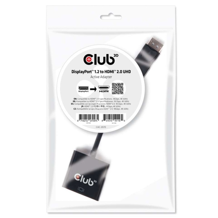 CLUB3D DisplayPort 1.2 to HDMI 2.0 UHD Active Adapter in the group COMPUTERS & PERIPHERALS / Computer cables / DisplayPort / Adapters at TP E-commerce Nordic AB (A14268)