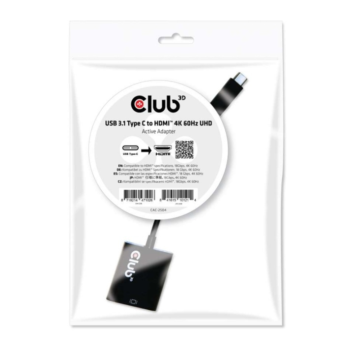 CLUB3D USB 3.1 Type C to HDMI 2.0 UHD 4K 60HZ Active Adapter in the group HOME ELECTRONICS / Cables & Adapters / HDMI / Adapters at TP E-commerce Nordic AB (A14272)