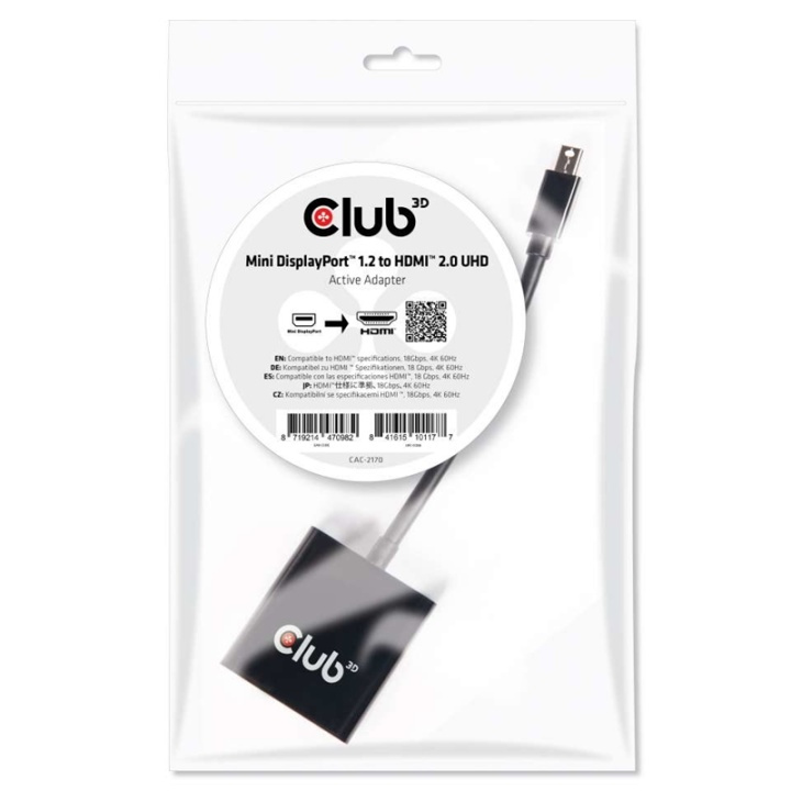 CLUB3D Mini DisplayPort 1.2 to HDMI 2.0 UHD Active Adapter in the group COMPUTERS & PERIPHERALS / Computer cables / DisplayPort / Adapters at TP E-commerce Nordic AB (A14276)