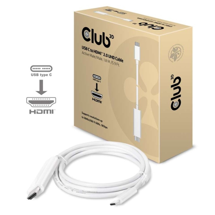 CLUB3D USB C to HDMIT 2.0 UHD Cable Active 1.8 M./5.9 Ft. in the group HOME ELECTRONICS / Cables & Adapters / HDMI / Adapters at TP E-commerce Nordic AB (A14281)