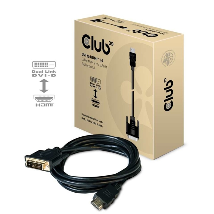 CLUB3D DVI to HDMI 1.4 Cable M/M 2m/ 6.56ft Bidirectional in the group COMPUTERS & PERIPHERALS / Computer cables / DVI / Cables at TP E-commerce Nordic AB (A14289)