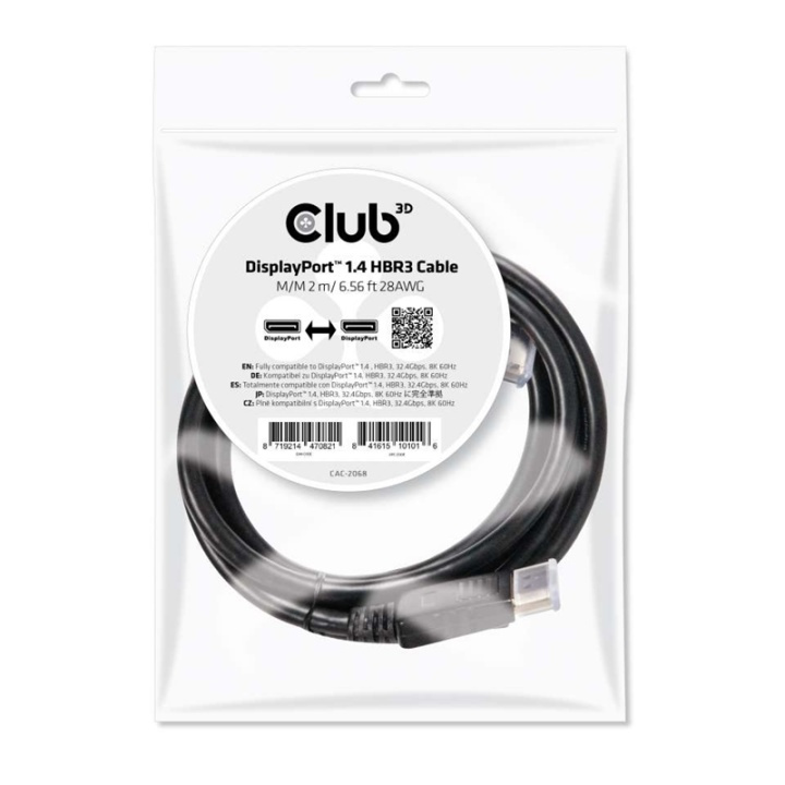CLUB3D DisplayPort 1.4 HBR3 Cable 2m/6.56ft M/M 8K60Hz in the group COMPUTERS & PERIPHERALS / Computer cables / DisplayPort / Cables at TP E-commerce Nordic AB (A14568)