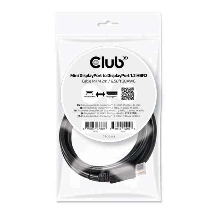 CLUB3D Mini DisplayPort to DisplayPort 1.2 M/M 2m/6.56ft 4K60Hz in the group COMPUTERS & PERIPHERALS / Computer cables / DisplayPort / Cables at TP E-commerce Nordic AB (A14574)