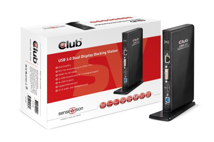 CLUB3D SenseVision USB3.0 Dual Display Docking Station in the group COMPUTERS & PERIPHERALS / Laptops & accessories / Docking station at TP E-commerce Nordic AB (A14578)