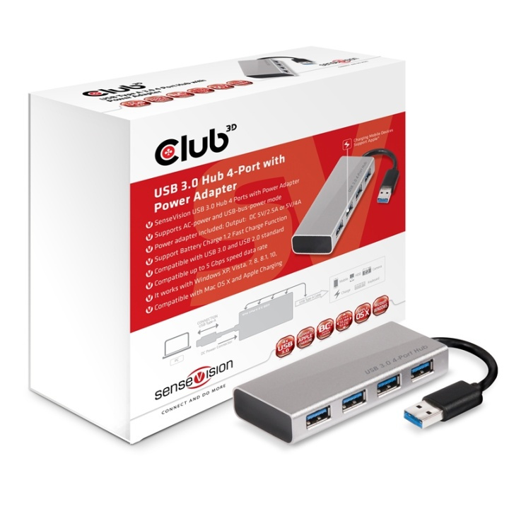 CLUB3D USB 3.0 Hub 4-Port with Power Adapter in the group COMPUTERS & PERIPHERALS / Laptops & accessories / Docking station at TP E-commerce Nordic AB (A14579)