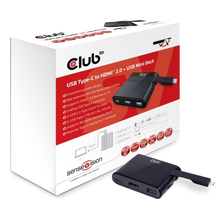 CLUB3D USB Type-C to HDMIT 2.0 + USB 2.0 + USB Type-C Charging Mini Dock in the group HOME ELECTRONICS / Cables & Adapters / HDMI / Adapters at TP E-commerce Nordic AB (A14580)
