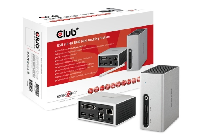 CLUB3D SenseVision USB 3.0 4K UHD Mini Docking Station in the group COMPUTERS & PERIPHERALS / Laptops & accessories / Docking station at TP E-commerce Nordic AB (A14582)