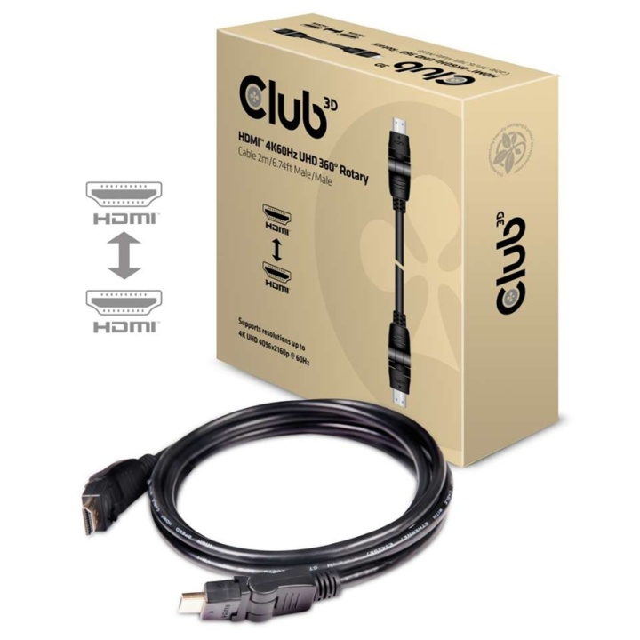 CLUB3D HDMI 2.0 4K60Hz UHD 360 Degree Rotary cable 2m/6.74ft in the group HOME ELECTRONICS / Cables & Adapters / HDMI / Cables at TP E-commerce Nordic AB (A14786)