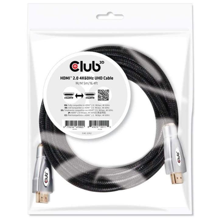 CLUB3D HDMI 2.0 4K60Hz UHD Cable 5m/16.4ft in the group HOME ELECTRONICS / Cables & Adapters / HDMI / Cables at TP E-commerce Nordic AB (A14789)